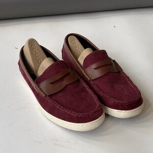 Cole Haan Burgundy Corduroy Penny Loafers with Brown Trim